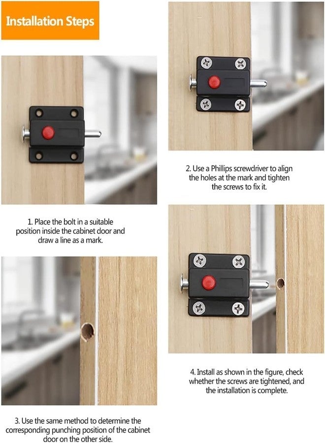 Valajogi 6 Pcs Automatic Spring Loaded Door Latch Lock ABS Plastic Push Security Bolt for Windows Cabinets Drawers Kitchen Furniture Sliding Locks Home Safety & Window Cabinet Drawer (Black) - Image 4